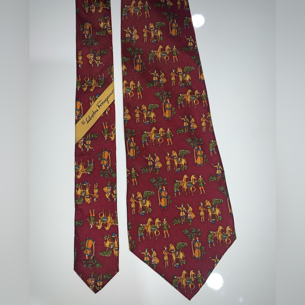 Salvatore Ferragamo Burgundy Tie with Equestrian Motif